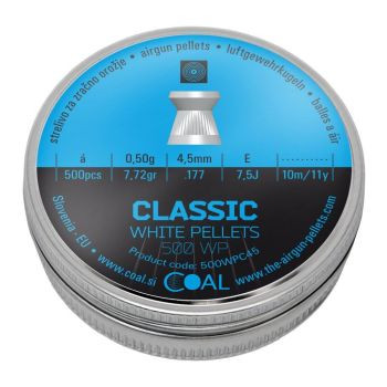 4,5 mm Coal Classic White Pellets 0,50g/7,72gr lapos  ( 500 db)